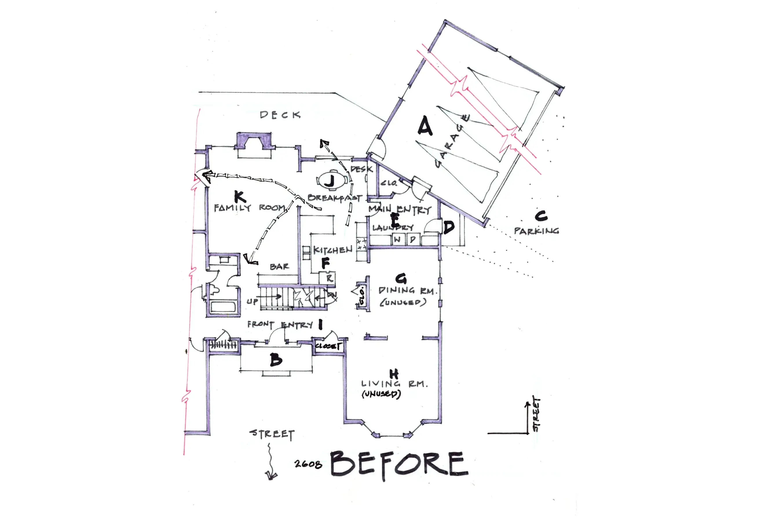 House floor plan labeled "Before" in handwriting.
