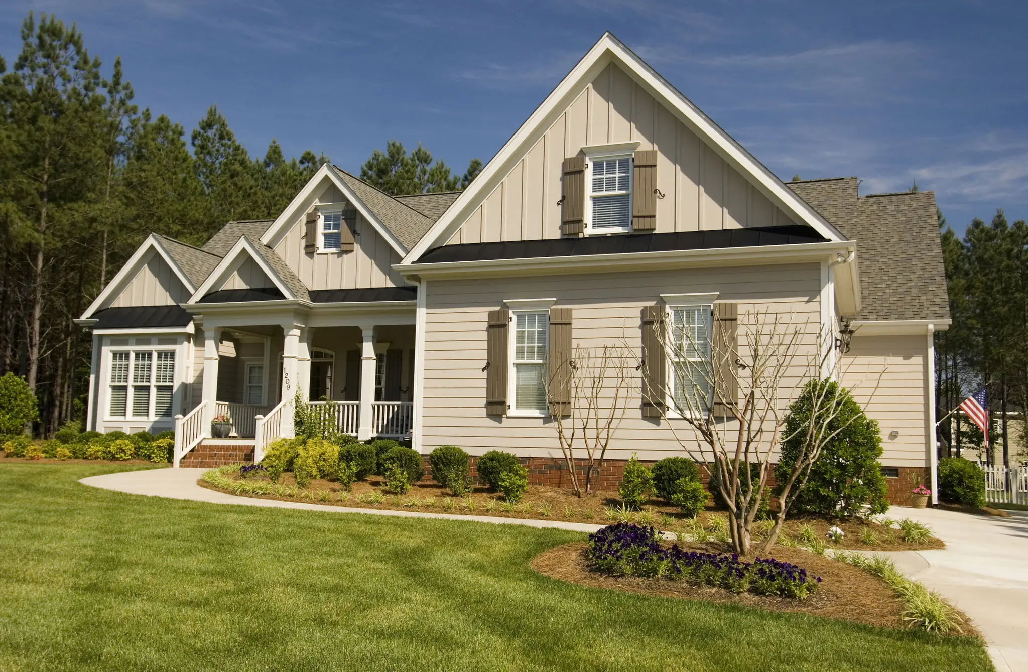 Suburban house with a well-maintained garden.