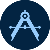 Compass icon on a dark blue circle.