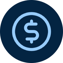Dollar sign in blue circular icon.
