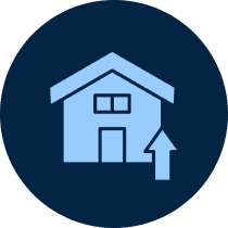Blue house icon with upward arrow.