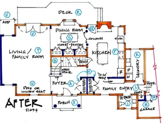 House floor plan sketch with labeled rooms.